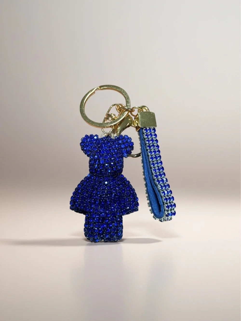 Blue Crystal Teddy Bear Charm with Rhinestone Strap